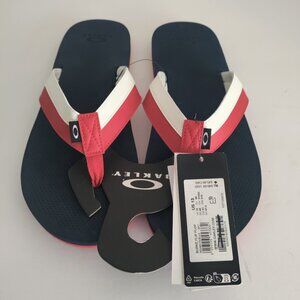 New Oakley Burke 13 Flip Flops Red White Blue F0F100419